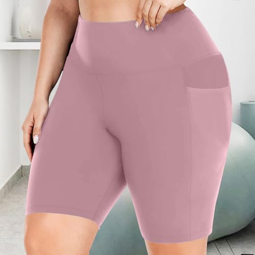 Cethrio High-Waisted Plus Size Yoga Shorts with Pockets for Women Butt Lifting Tummy Control
