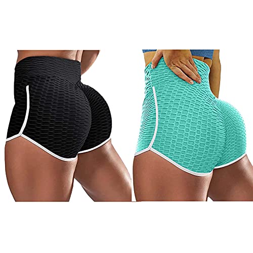 Cethrio High-Waisted Yoga Shorts for Women, Scrunch Butt, Tummy Control, Pack of 2